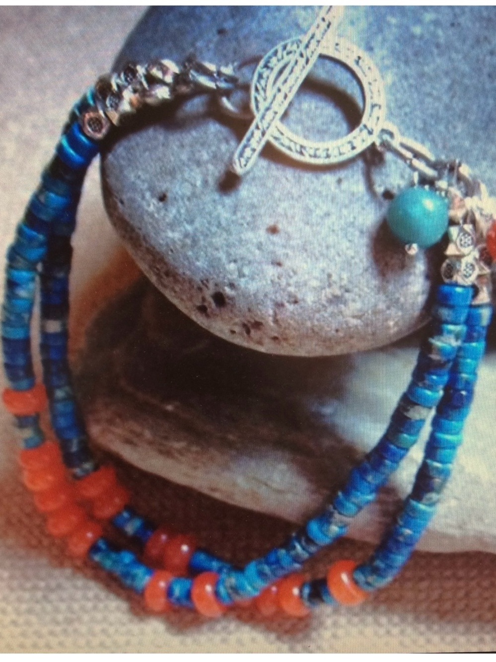 Sundance Blue & Orange gemstone Beaded Toggle Bracelet  Sundance catalog